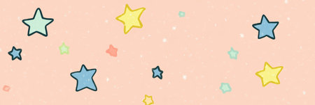 Peach Colored Background With A Scattering Of Colorful Stars, Ideal For Summer, Baby, Kids Projectsの素材