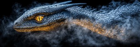 Majestic Dragon s Head Close Up with Scales, Textures, Smoke, Dramatic Lighting and Depth of fieldの素材