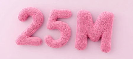 Knitted Number 25 Million Letters on Pink Background, Concept of 25m , Celebration, Successの素材