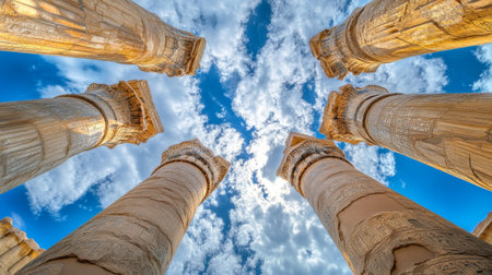 Ancient Ruins, Majestic Columns Reaching for the Azure Sky, Historical Architecture, Daytimeの素材
