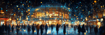 Festive Cityscape Christmas Shopping Under Twinkling Lights and Festive Atmosphere, Digital Artの素材