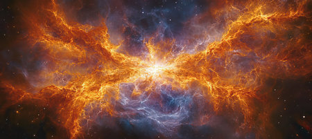 Cosmic Abstract, Orange and Blue Fractal Lines, Outer Space Background, Stars, Galaxies, High Energyの素材