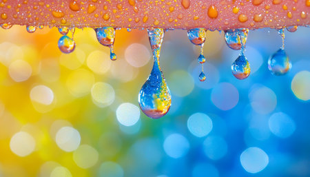Water Droplets on a Colorful Background Macro Photography of Water Droplets with Bokehの素材