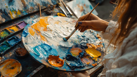 Artist Dipping Brush, Vibrant Palette, Creative Chaos Supplies For Artistic Expressionの素材
