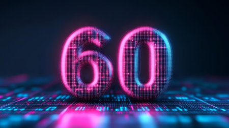 Glowing Digital 3D Number 60 in Futuristic Style on an Abstract Technology Backgroundの素材