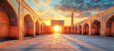 Golden Sunrise Over An Empty Naqsh-e Jahan Square, A Historic Landmark In Isfahan, Iranの素材