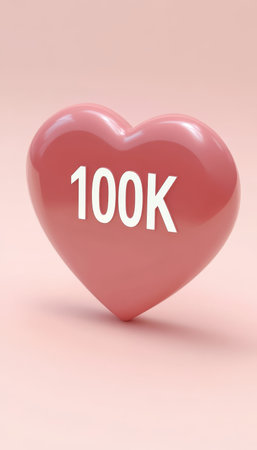 3D Pink Heart With 100k Followers, Likes, Subscribers, Symbol On A Soft Pastel Pink Backgroundの素材