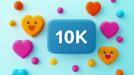 10K Followers Celebration, Social Media Banner With Happy Icon Hearts On A Pastel Backgroundの素材