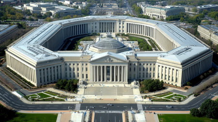 Aerial View, Pentagon Building, U.S. Department of Defense Headquarters, Arlington, Virginia.の素材