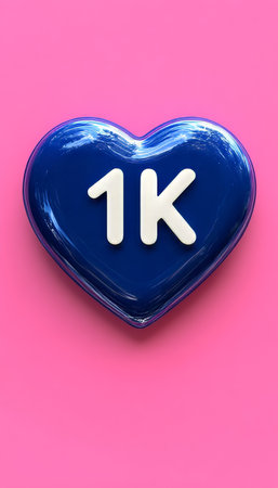 Blue Heart With 1K Sign On Pastel Pink Background Social Media Milestone Celebrationの素材