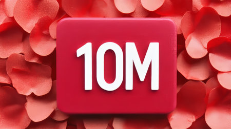 10 Million Celebration Red Background with Rose Petals and Text for Subscriber Milestoneの素材