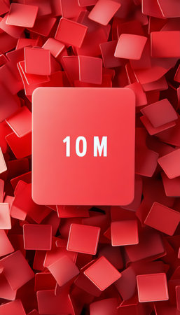 10 Million Celebration Background Red 3D Cubes with Centered Text Banner for Milestonesの素材