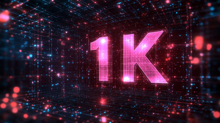 Glowing 1K Followers Celebration Banner on Digital Abstract Background for Social Mediaの素材