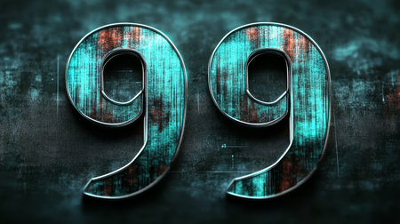 3D Number Ninety Nine, 99. Futuristic, Glowing, Turquoise Digit On Abstract Scifi Backgroundの素材