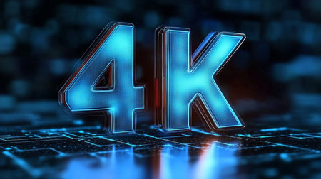 Glowing 4K Sign In Futuristic Digital Space Representing High Resolution And Modern Technology.の素材