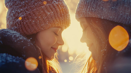 Snowy Embrace Tender Couple Finding Joy in a Winter Wonderland with Warm Bokeh Lightの素材