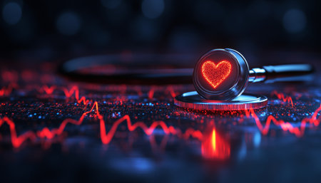 Stethoscope Focusing On Heartbeat Rhythm, Medical And Healthcare Concept With Copy Space.の素材