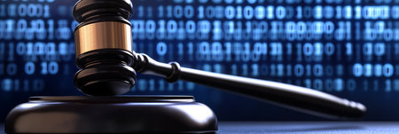 Judge s Gavel Against Binary Code Background Concept Of Justice And Law in Digital Ageの素材