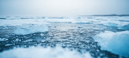 Arctic Tranquility. Icy Landscape with Frozen Water and Ice Formations, Minimalist Nature Backgroundの素材