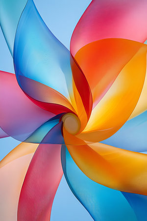 Abstract Colorful Pinwheel, Symbolizing Sustainability, Eco-Friendly Energy, and Perpetual Motionの素材