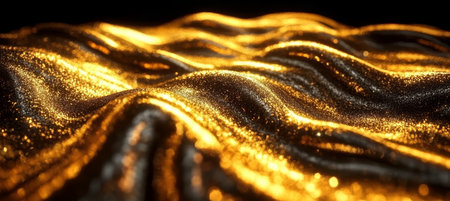 Abstract Flowing Gold Sparkling Waves of Luxury Texture, a Festive Design Element for Backgroundsの素材