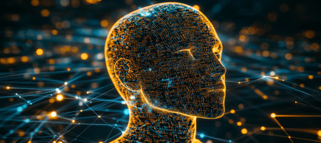 3D Rendering Of Human Head With Neural Network, Futuristic AI Technology And Digital Artの素材