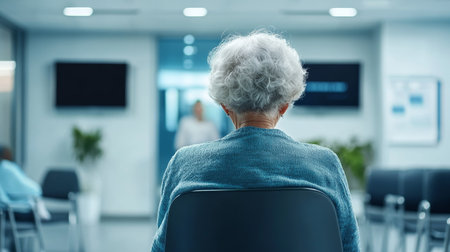 Waiting Room Solitude Elderly Patient Anticipates Appointment, Healthcare System, Senior Careの素材