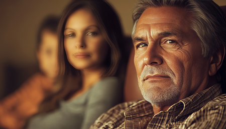 Contemplative Senior Man Reflects, Nostalgic Family Moments in Soft Focus, Generational Portraitの素材