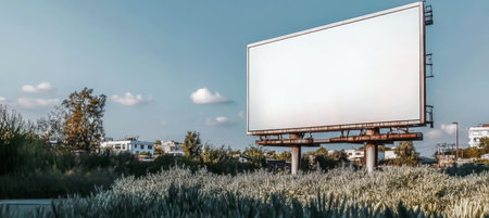 Large Blank Billboard in a Sunny Field, Perfect Mockup for Your Advertisement Campaignの素材