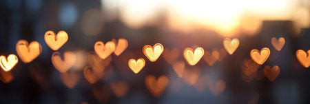 Golden Hour Bokeh Romantic, Dreamy, Hearts Background with Negative Space for Textの素材