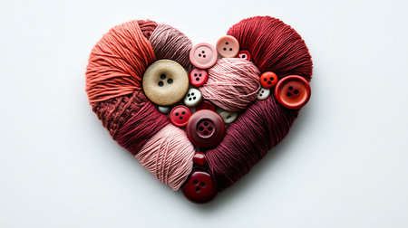 Heart of Yarn, Buttons, and Love on White Crafting, Valentine s Day, Romantic Conceptの素材