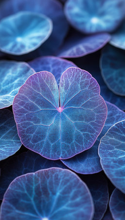 Deep Purple Leaves, Close Up of Lush Foliage Texture, Dramatic Lighting, Abstract Natural Backgroundの素材