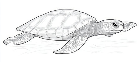 Sea Turtle Line Art For Coloring Book or Page. Beautiful Outline Drawing Illustration.の素材