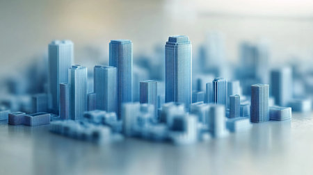 Blue Digital Cityscape Modern Urban Skyline Network, Abstract Architectural Visualizationの素材