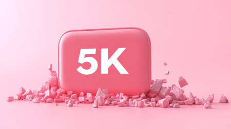 Pink 5,000 Followers Social Media Notification Icon on Explosion Rubble Minimalist Conceptの素材