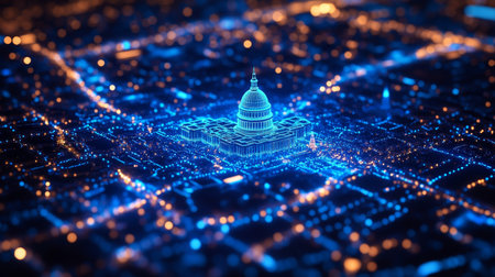 United States Capitol Building, Washington, D.C., as Futuristic Digital Network Mesh, Cityscapeの素材
