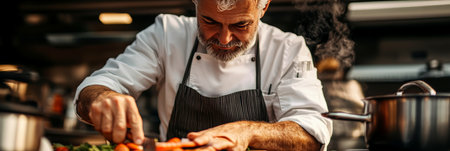 Experienced Chef Focuses on Preparing Fresh Ingredients, Culinary Expertise on Displayの素材