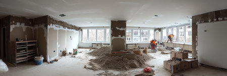 Apartment Under Renovation. Installing Plasterboard For Gypsum Walls, Construction, Remodelingの素材