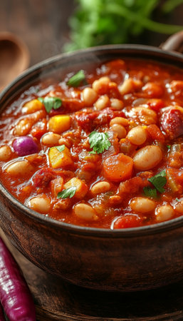 Hearty Bean Stew Simmering in a Pot, Perfect for Comfort Food, Rustic Cuisine, and Autumn Menusの素材