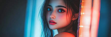 Beautiful Young Woman Looking Thoughtful With Soft Windows Light, Beauty And Fashion Portrait.の素材