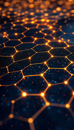 Abstract Hexagon Background. Glowing Geometric Pattern. Modern Design With Futuristic, Tech Concept.の素材