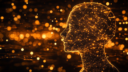 Abstract Human Head Formed By Network Connections, Digital Transformation and Consciousness Conceptの素材