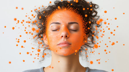 Woman with Orange Particles, Digital Art. Concept Inspiration. Creativity, Freedom, Thoughtsの素材