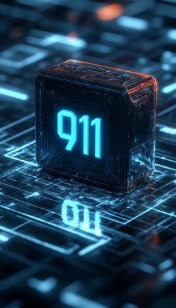 3D rendering Number 911 Glowing On Futuristic Abstract Digital Circuit Technology Backgroundの素材