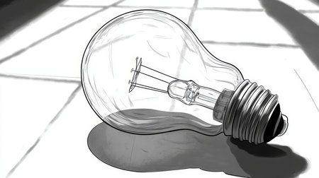 Single Light Bulb Outline, Black and White Vector Illustration, Coloring Page for Adults and Kidsの素材