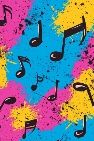Cheerful Music Notes Background With Vibrant Colors And Dynamic Arrangement, Musical Symbol Designの素材