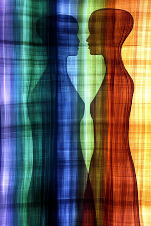 Colorful Abstract Design with X-Ray Silhouettes Providing Ample Space for Text Overlay.の素材