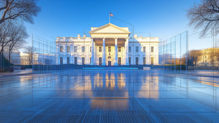 Reflection And Glass, View Of The White House On A Sunny, Crisp, Fall Day In Washington, D.C.の素材
