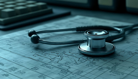 Close-up Of Stethoscope On Medical Chart, Representing Healthcare And Medical Analysis.の素材