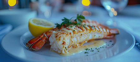 Garlic Butter Lobster Tails on a White Plate A Gourmet Seafood Delight for Fine Diningの素材